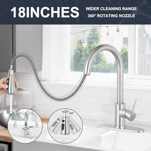 Qomolangma Kitchen Faucet with Pull Down Sprayer, Single Level Stainless Steel Kitchen Sink Faucets, Single Handle High Arc Brushed Nickel Pull Out Kitchen Faucet