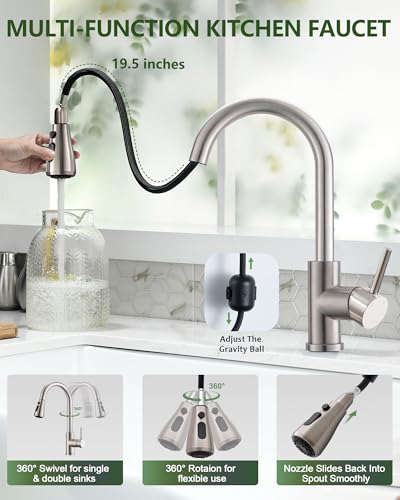 VFAUOSIT Brushed Nickel Modern Kitchen Faucet with Pull Down Sprayer