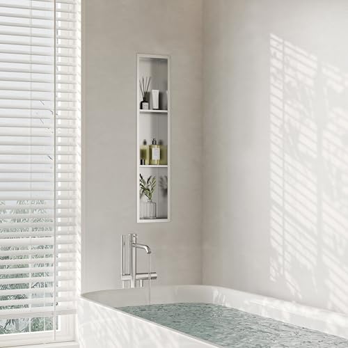 Brushed Nickel Stainless Steel 8 X 36 Recessed Three-Tier Shower Niche