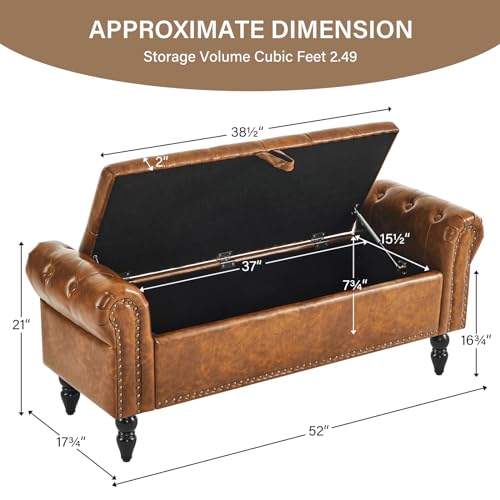 Furnimart Faux Leather Storage Bench with Rolled Arms for Bedroom
