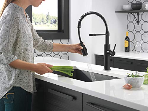 Delta Faucet Antoni Black Kitchen Sink Faucet, Commercial Style, Single-Handle, Pull Down Sprayer, Matte Black 18803-BL-